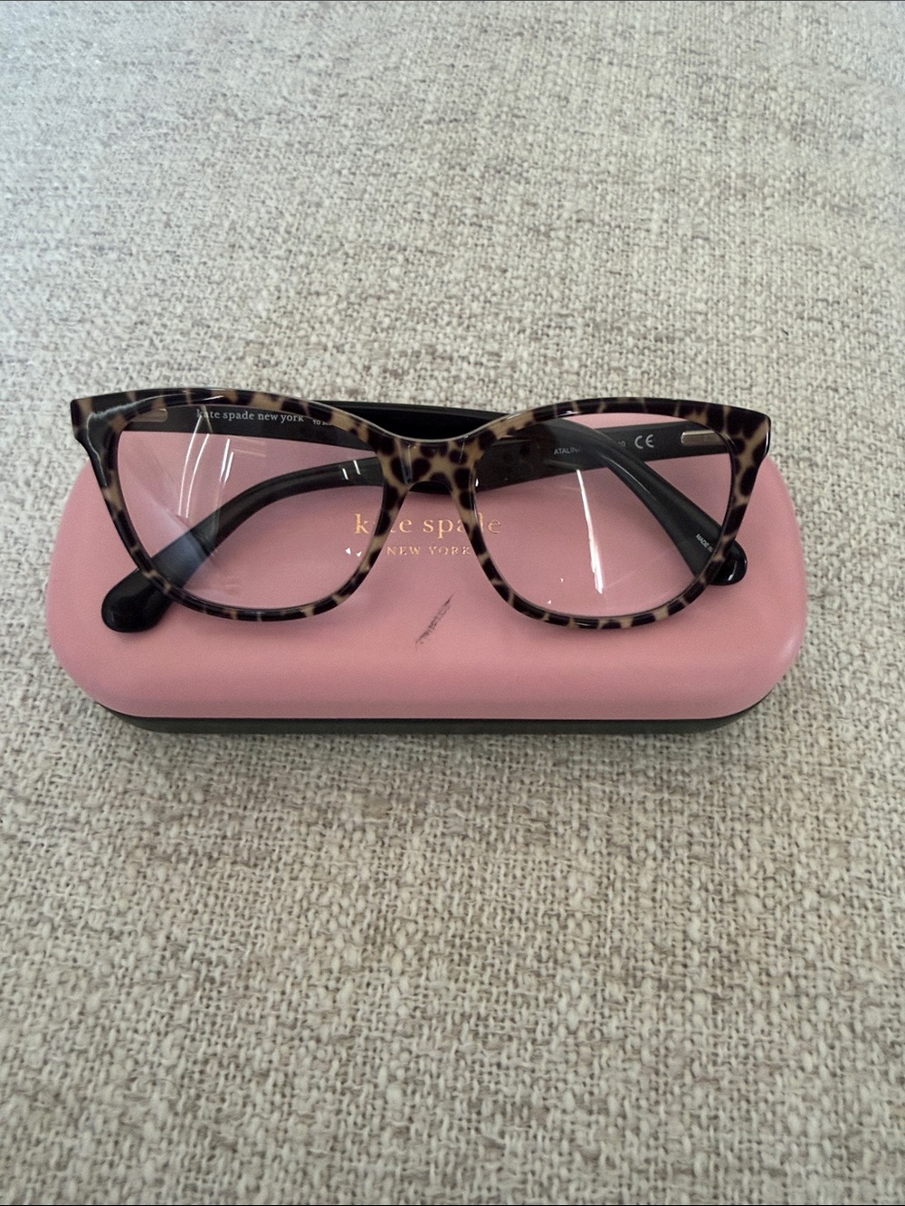 kate spade Tortoise Cat-Eye Glasses with Pink Case no lenses just frame